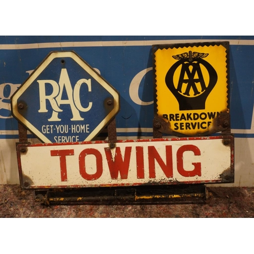 675 - Lorry mounting bracket with enamel signs- RAC and AA