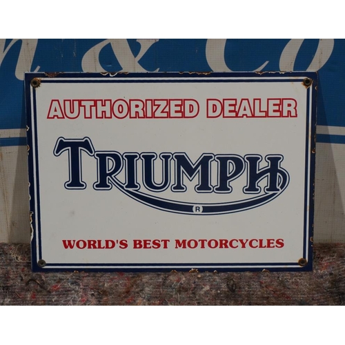 676 - Enamel sign- Triumph authorized dealer 14x10