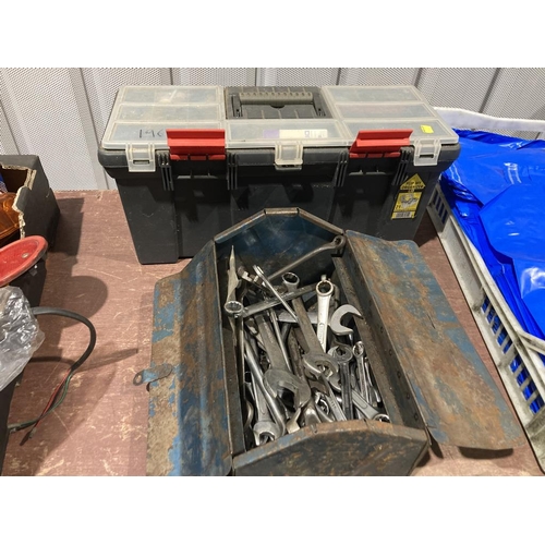 196 - Plastic toolbox and metal toolbox with spanners