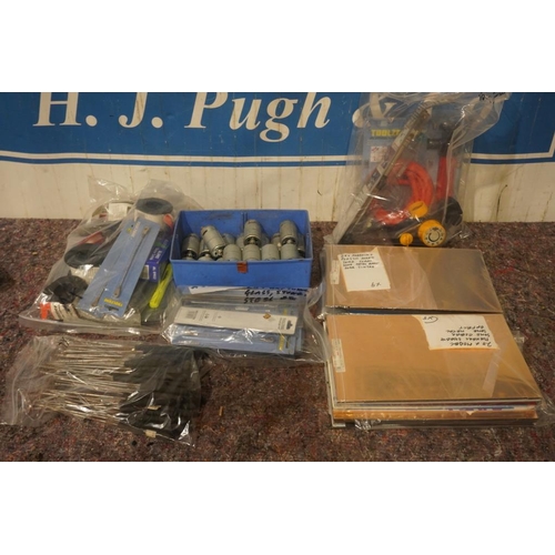 205 - 21- 12V Motors, quantity of assorted model makers sheet material and assorted tools +VAT