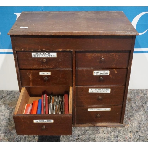 666 - Engineers tool chest and contents to include Mitutoyo micrometer and Moore & Wright micrometer