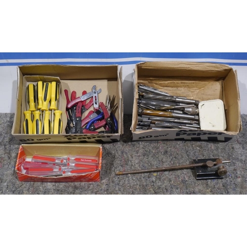 745 - Box of assorted reamers and box of screwdrivers and pliers