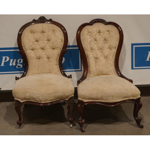 102 - Pair of upholstered mahogany button back nursing chairs