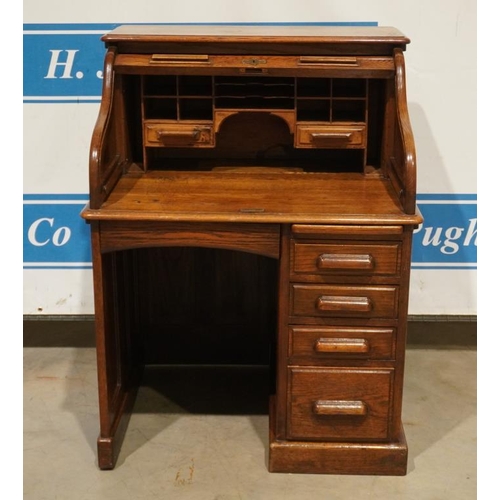 136 - Edwardian oak roll top pedestal desk with 4 drawers by HLL 47x36