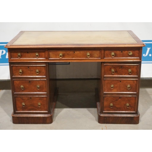 144 - Walnut leather top kneehole desk 30x48