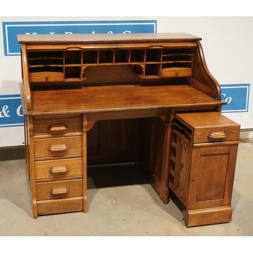 159 - Edwardian oak roll top desk with pull out pedestal. 45x54