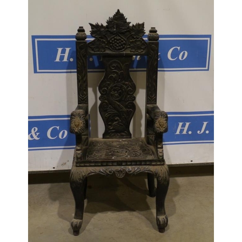 164 - Heavily carved oriental style throne chair