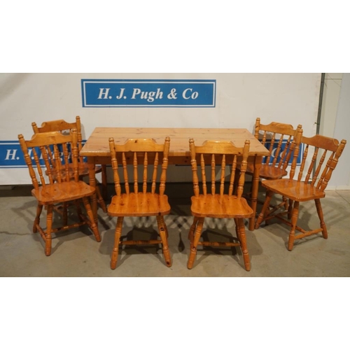 171 - Modern pine kitchen table and 6 chairs 59x32