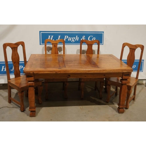 174 - Pine dining room table and 4 chairs 63x39