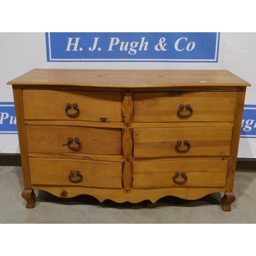 179 - Pine bow fronted chest of 6 short drawers 35x57x20