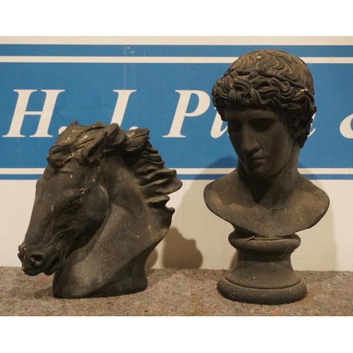 234 - Plaster horses head and plaster bust