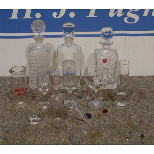 286 - 3 Glass decanters and assorted other glassware