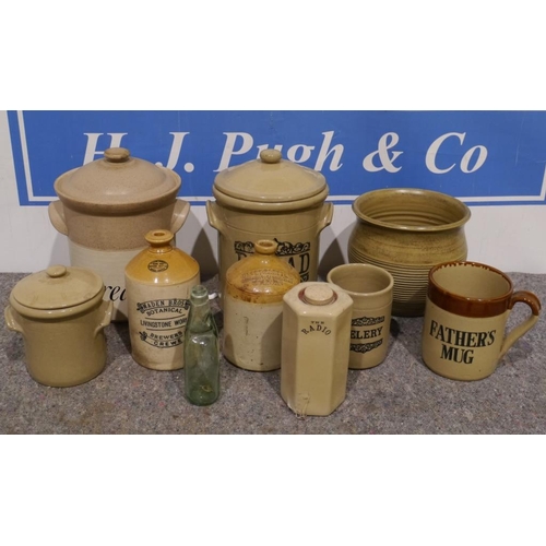 288 - Assorted stoneware jars including Maden Bros botanical and Henry Brett and Co, Holbourne