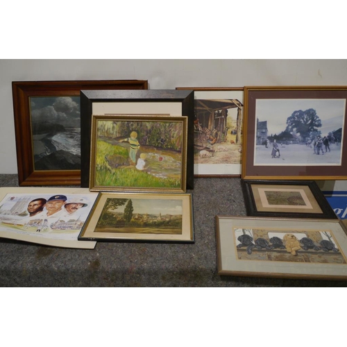 290 - Quantity of assorted framed prints and paintings including limited edition cricket print by David St... 