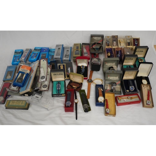 300 - Large quantity of assorted wrist watches including Ingersoll, Casio, Timex. Mostly NOS in original p... 