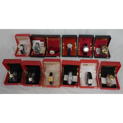 303 - 12 Assorted Sekonda ladies and gents watches. NOS in original packaging