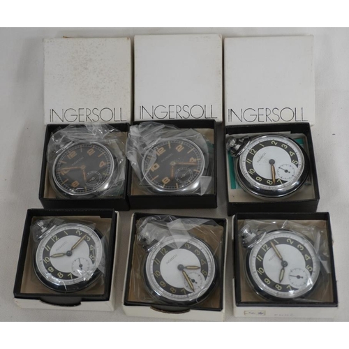 330 - 6 Ingersoll pocket watches in original boxes and with paperwork. NOS