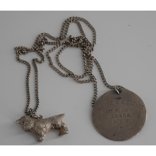 344 - Military dog tag marked Major G.N.Croker on chain with dog pendant