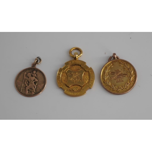 351 - 2 Hallmarked 9ct gold metropolitan police band pendants and St.Christopher pendant marked 9ct gold