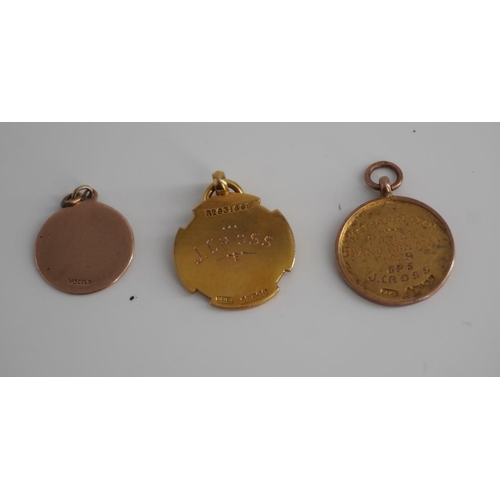 351 - 2 Hallmarked 9ct gold metropolitan police band pendants and St.Christopher pendant marked 9ct gold