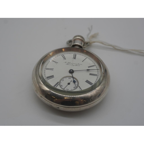 358 - Hampden 1904 18 size lever set 15 jewel pocket watch, good condition sterling silver with heavy case