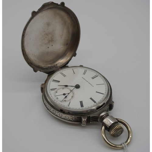 364 - Elgin Hunter pocket watch. Unusual case. 1883. Hinge worn but interesting watch, excellent movement.... 