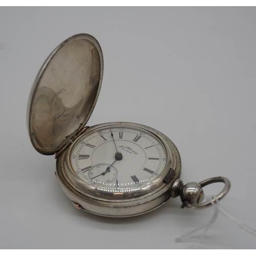 372 - Waltham Appleton pocket watch. Tracy & Co. Hunter case, 1887. Railroad grade, adjusted. Gold hinges ... 