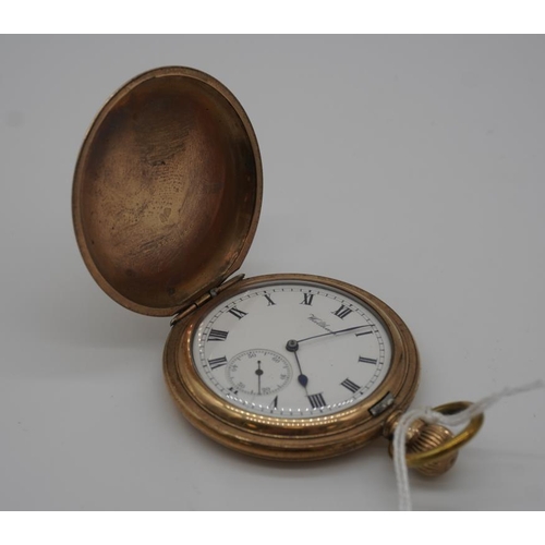 373 - Waltham Bond Street pocket watch. 14 size rolled hunter. Perfect original hands and dial