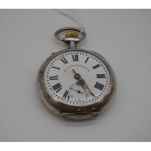 381 - Post and spoor chronometer pocket watch. Rare, hours style hands. 24hrs dial, runs well