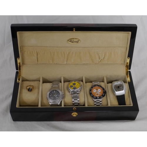 420 - 4 Assorted imitation mens watches including Tag Heuer and mens ring marked 9ct