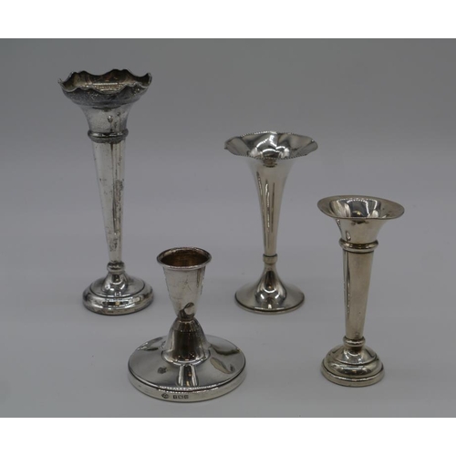 433 - 3 Assorted silver vases and silver candlestick