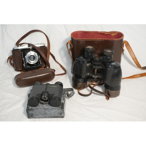 463 - Pair of Ross London binoculars, Nettar Zeiss Ikon camera and Pentax binoculars