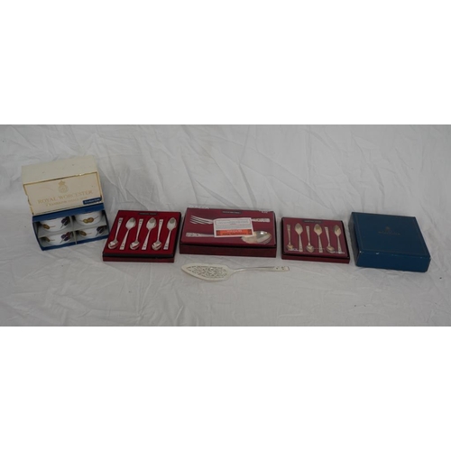 485 - Assorted cutlery sets and Royal Worcester Evesham ramekin set