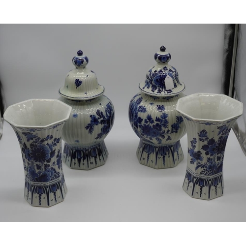 492 - Pair of 1916 Delft breaker vases and pair of 1916 Delft ginger jars