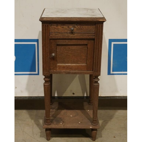 60 - Oak pot cupboard with marble top 33x14 1/2