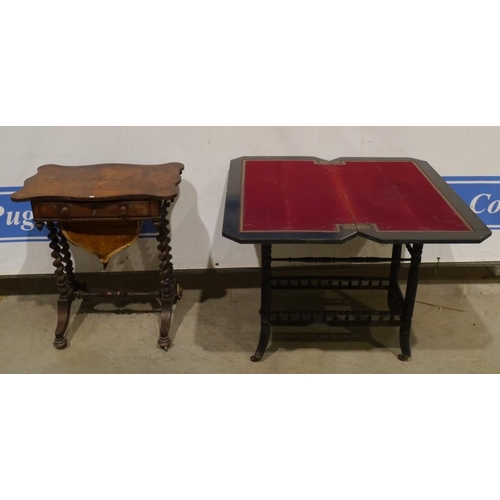 62 - Walnut sewing table and folding card table 36x36