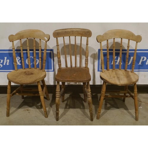 65 - 3 Pine stick back chairs