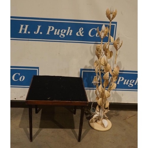 71 - Folding leg card table and tall ornate standard lamp