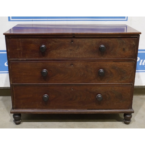 215 - Victorian mahogany chest of 3 long drawers 47x47