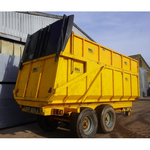 74 - Gull 12ton tandem axle grain trailer, sprung axle, silages sides, self opening door