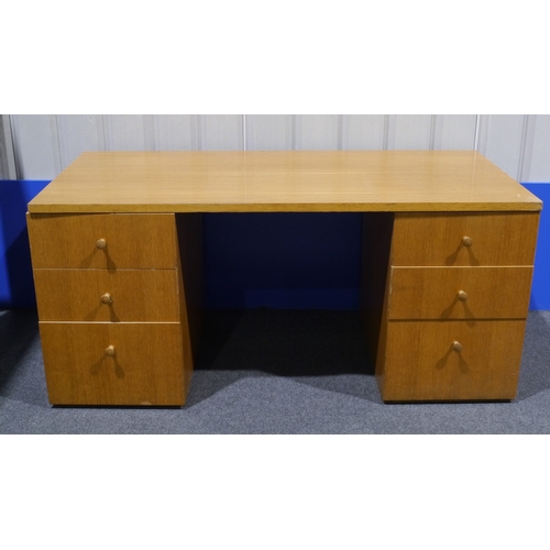 649 - Light Oak twin pedestal desk 30