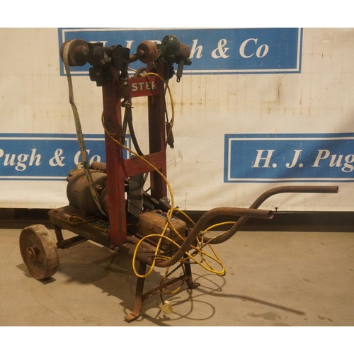 127 - Lister trolley mounted twin sheep shearing machine with Brooks motor