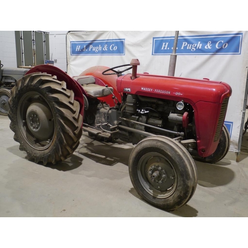 187 - Massey Ferguson 35 tractor. Runs. Early restoration. Needs battery. SN. SNMY329209. Reg. ENP 57B. V5