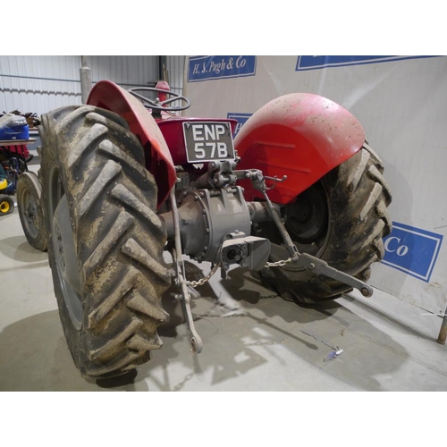 187 - Massey Ferguson 35 tractor. Runs. Early restoration. Needs battery. SN. SNMY329209. Reg. ENP 57B. V5