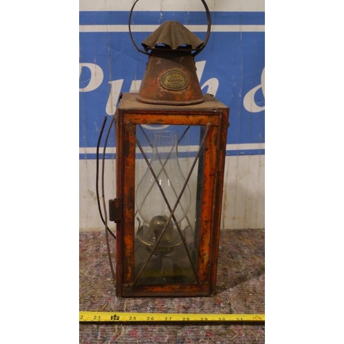 43 - Charles Duthie stable lamp, one cracked panel 18