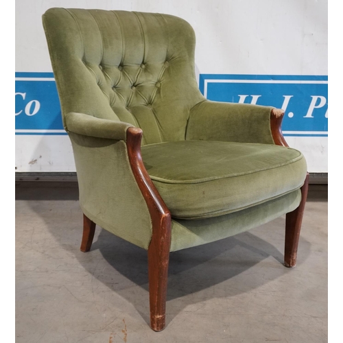 108 - Green upholstered button back arm chair