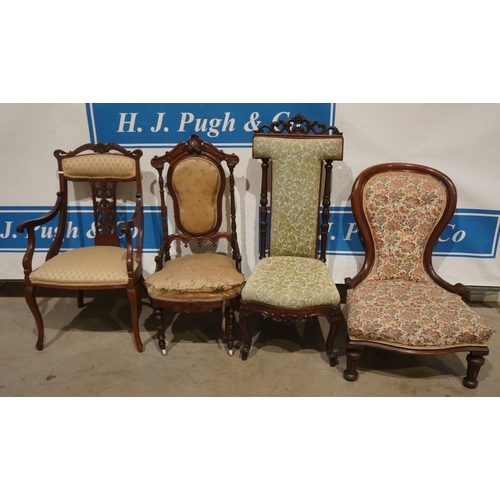 114 - 4 Assorted mahogany upholstered chairs