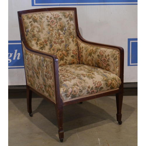 151 - Inlaid upholstered library chair on casters