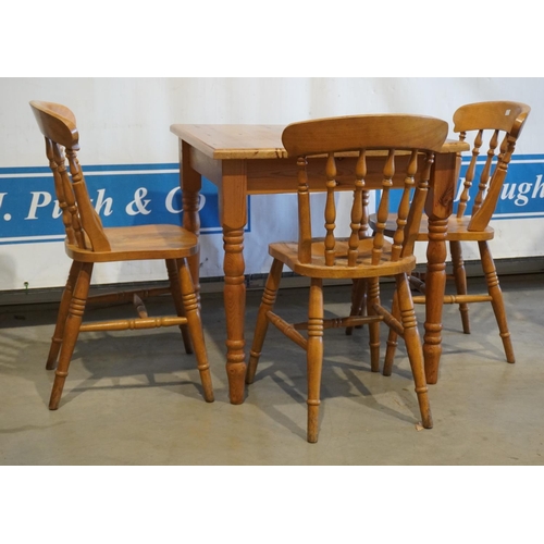 161 - Pine table and 3 chairs