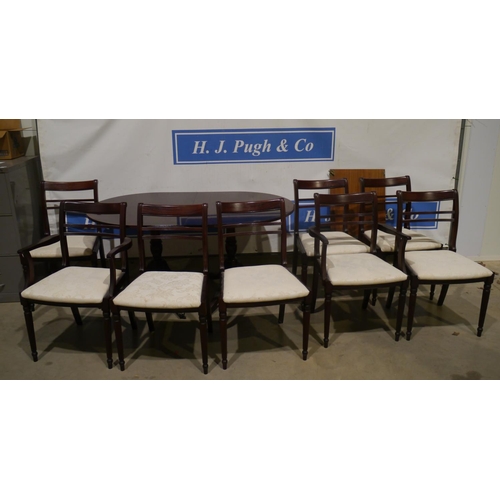 166 - Meredew extending dining table with 6 open and 2 carvers, 75x36